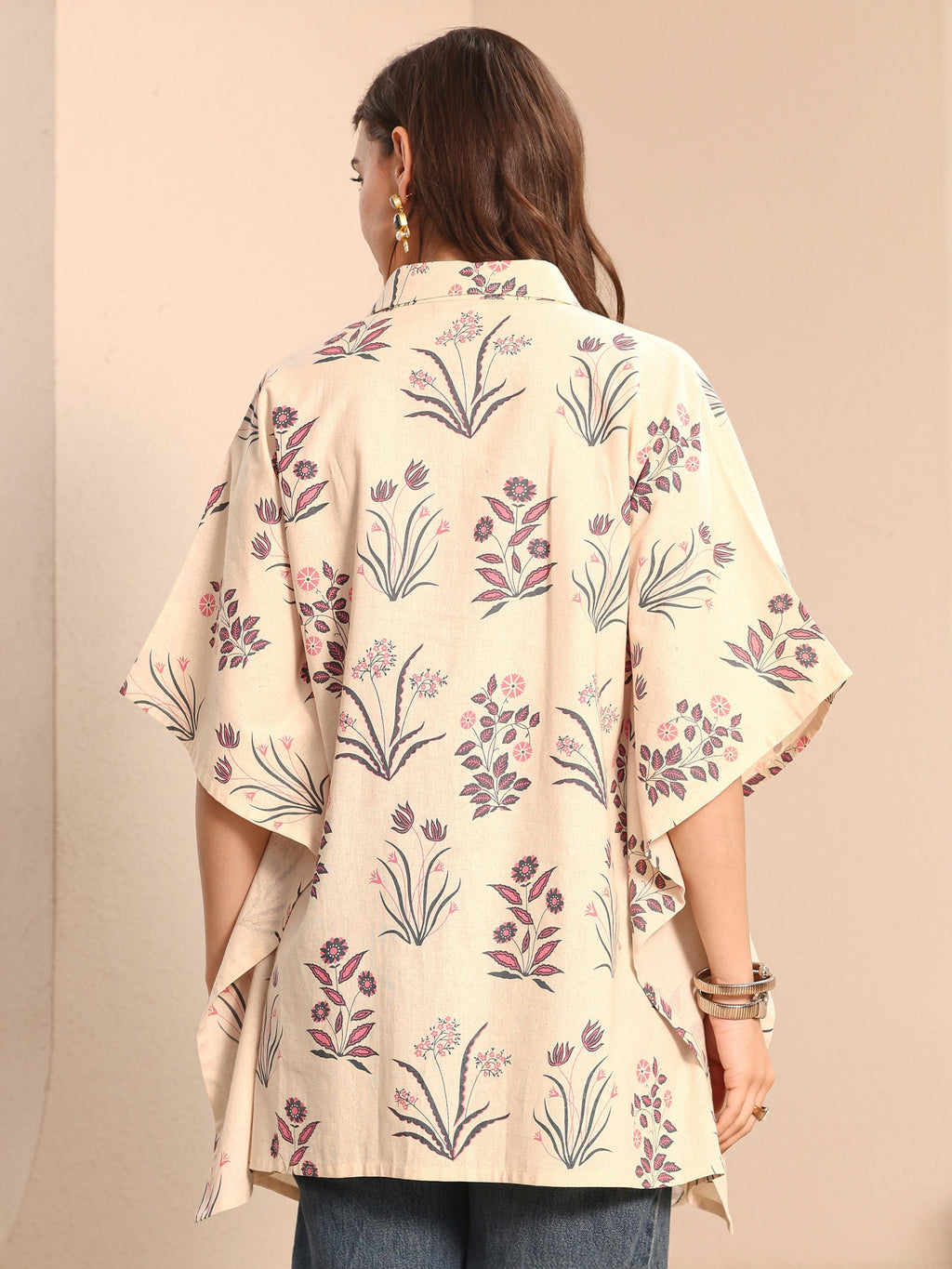 Libas Off White Floral Printed Cotton Shirt