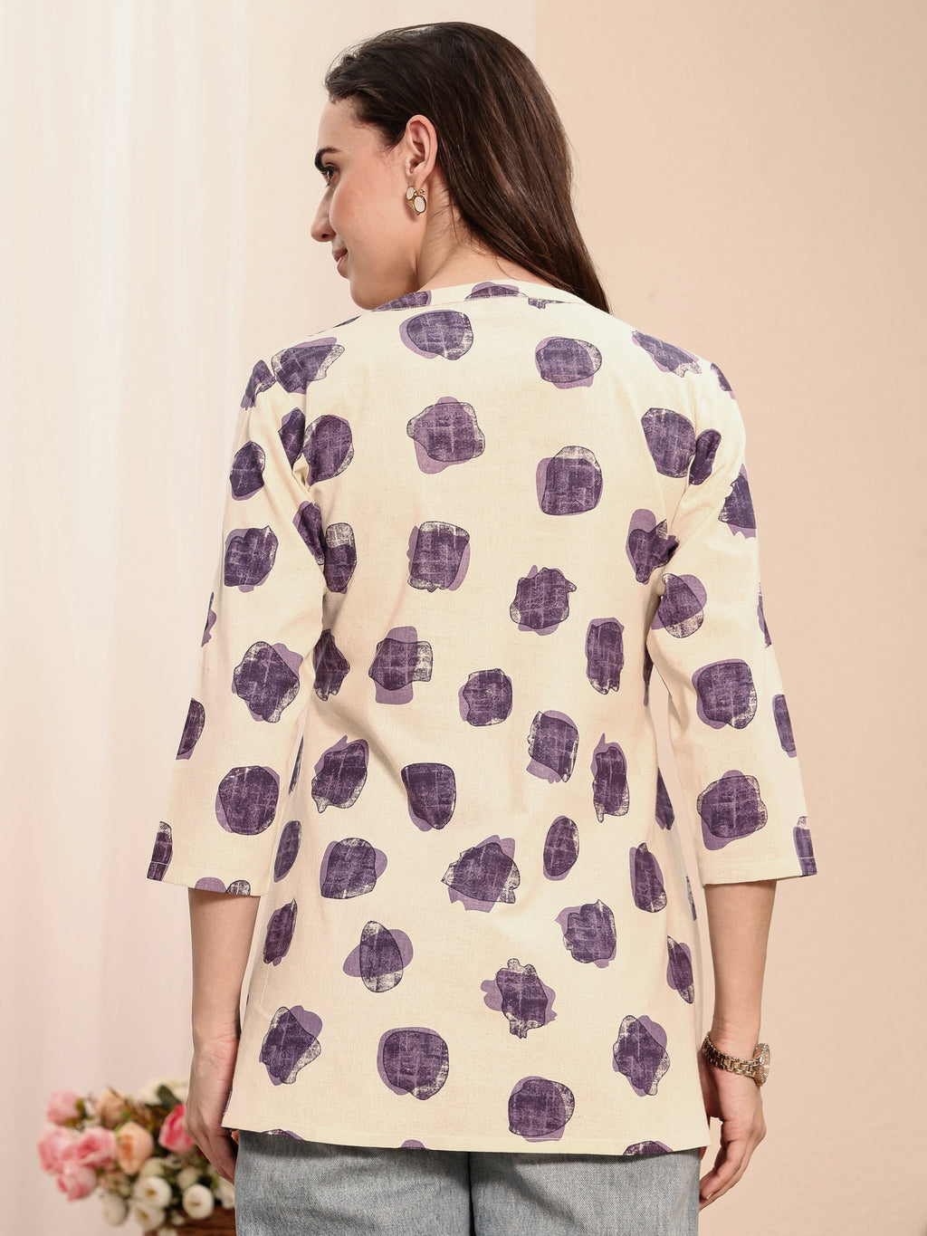 Libas Off White Abstract Printed Cotton Shirt