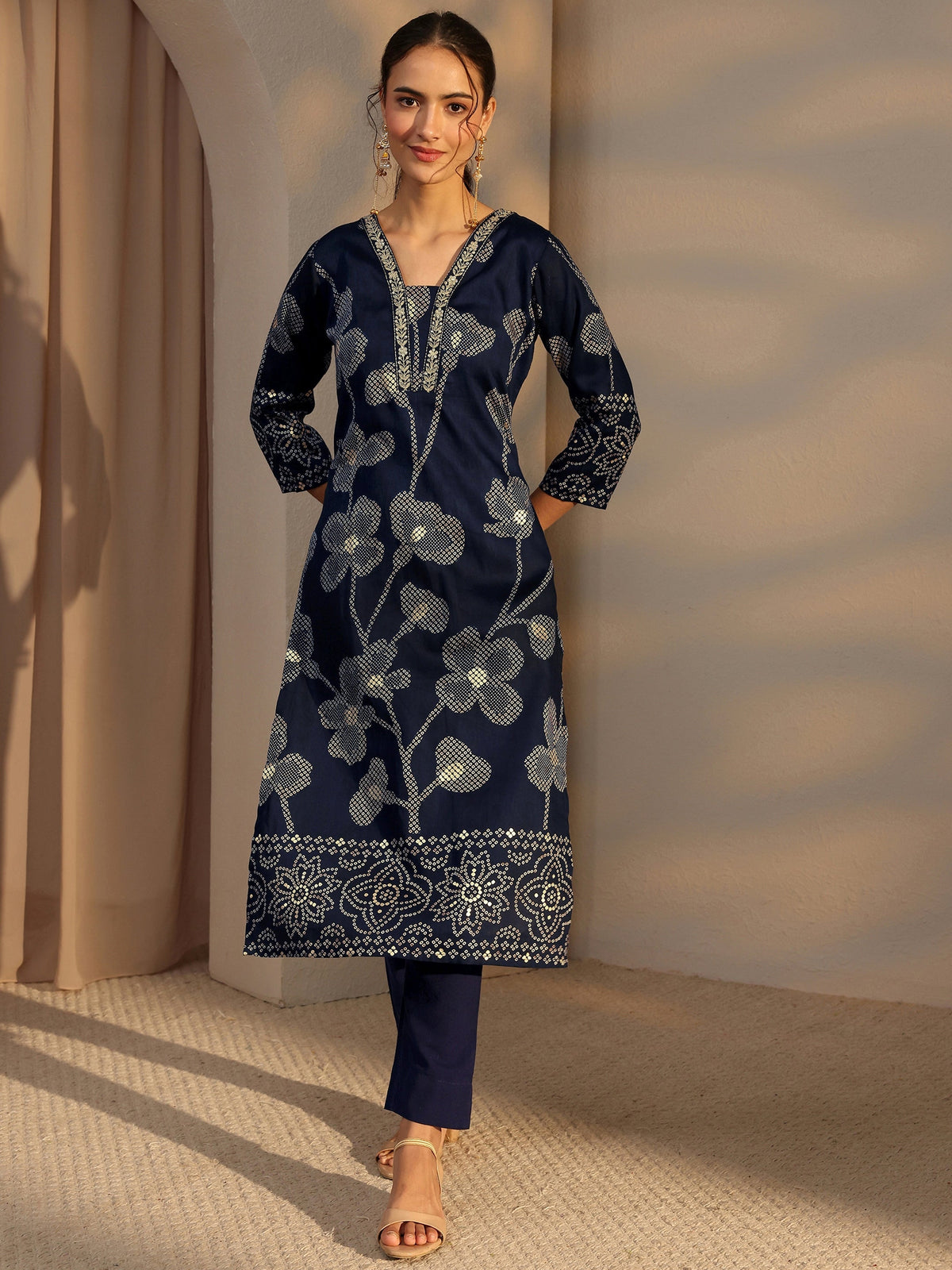 Libas Blue Bandhani Printed Cotton Straight Kurta