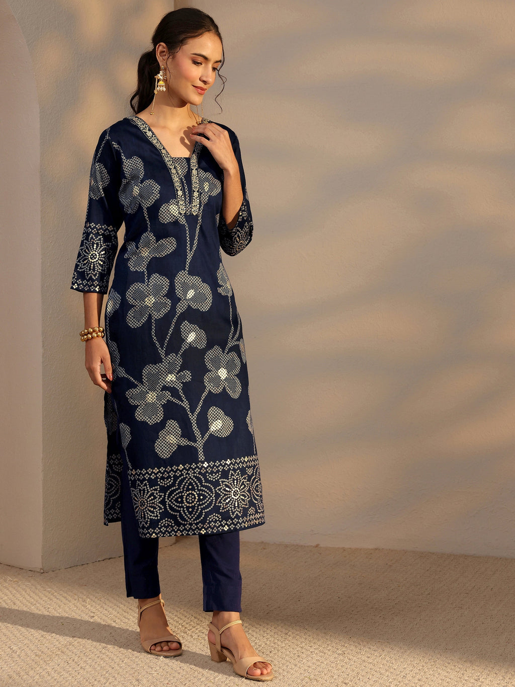 Libas Blue Bandhani Printed Cotton Straight Kurta
