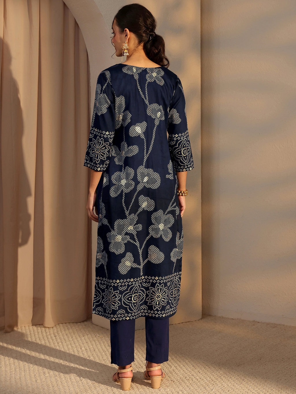 Libas Blue Bandhani Printed Cotton Straight Kurta