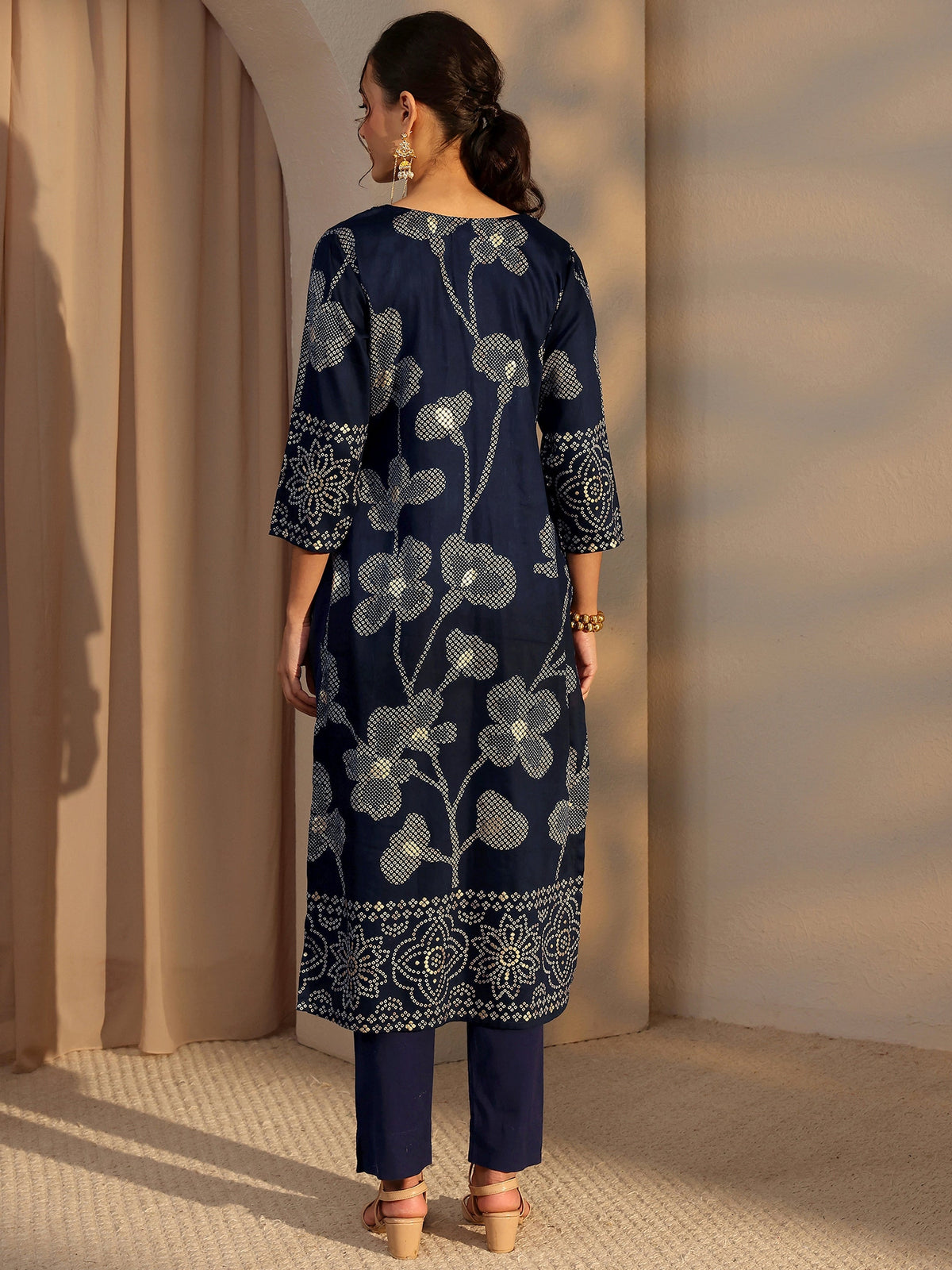 Libas Blue Bandhani Printed Cotton Straight Kurta