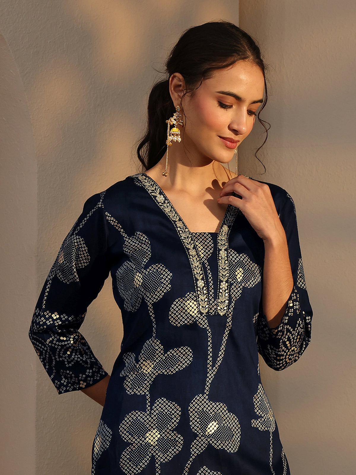 Libas Blue Bandhani Printed Cotton Straight Kurta