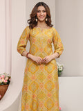 Libas Yellow Ethnic Printed Silk Blend Straight Kurta