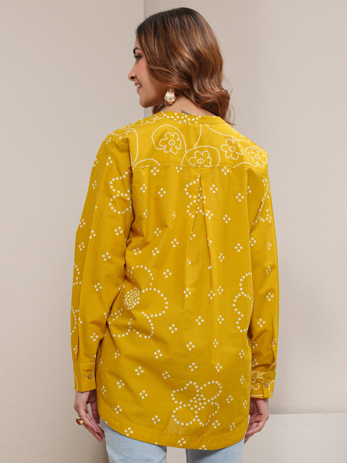 Libas Mustard Bandhani Printed Cotton Shirt