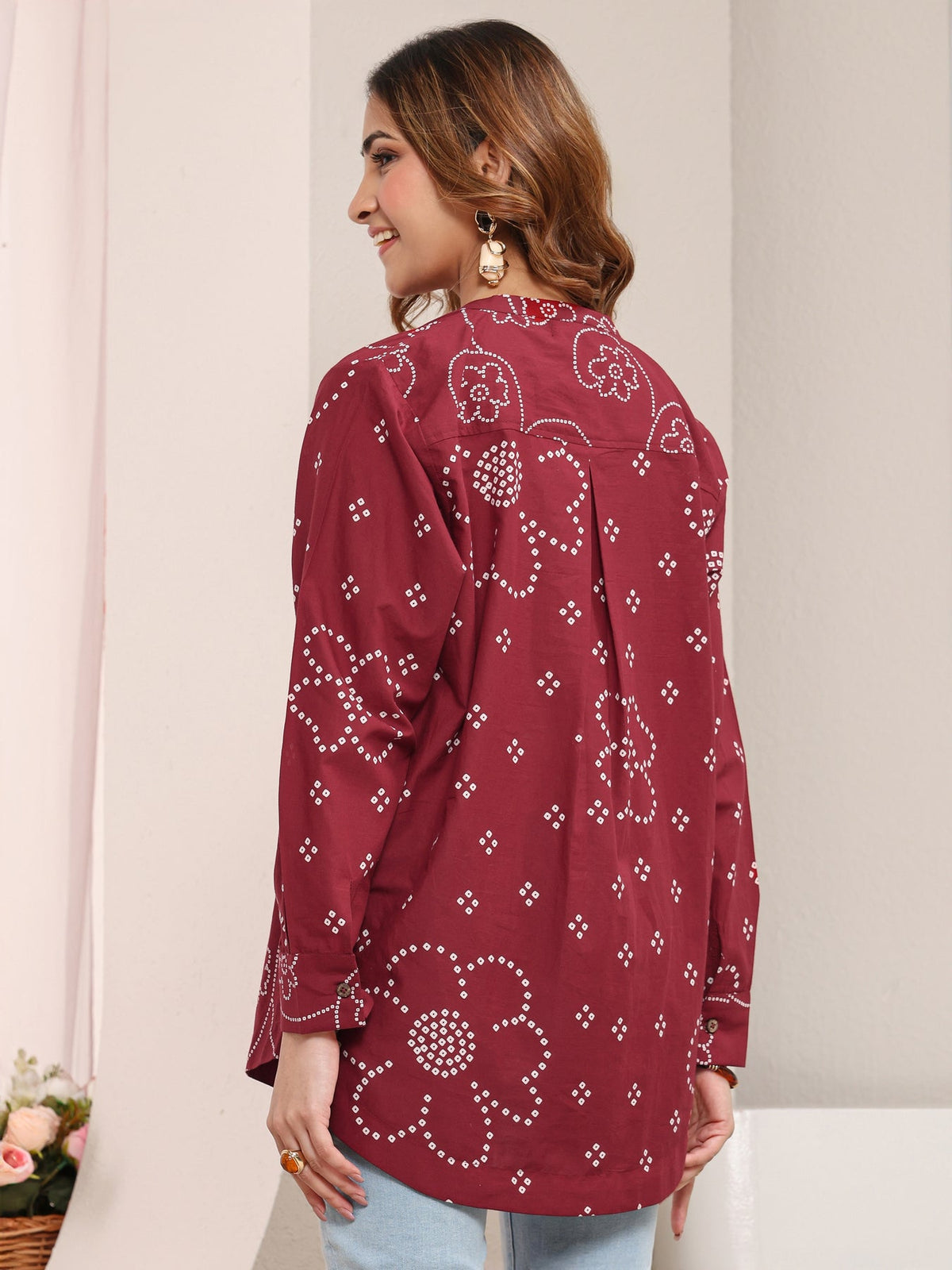 Libas Red Floral Printed Cotton Shirt K60