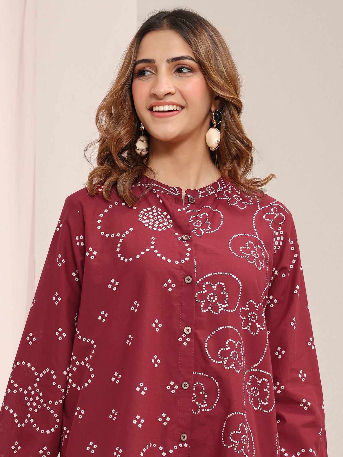 Libas Red Floral Printed Cotton Shirt
