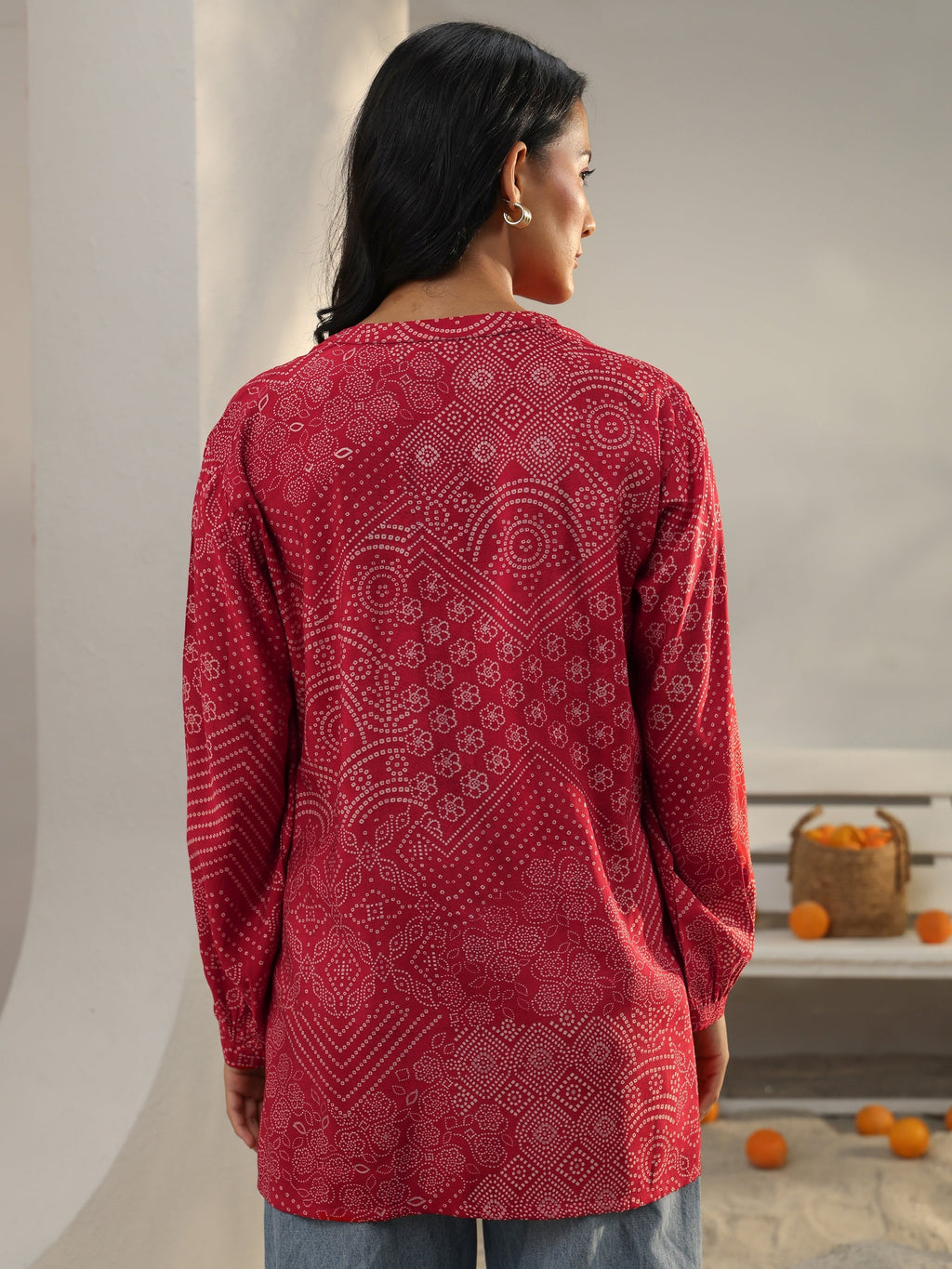 Libas Red Bandhani Printed Silk Blend Shirt