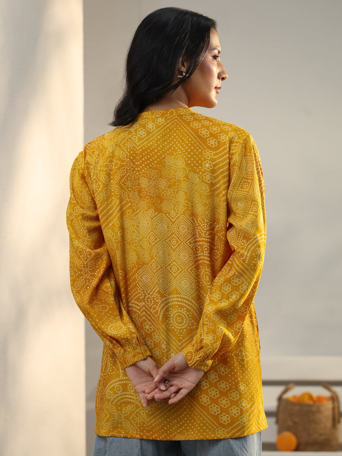 Libas Yellow Bandhani Printed Silk Blend Shirt K60
