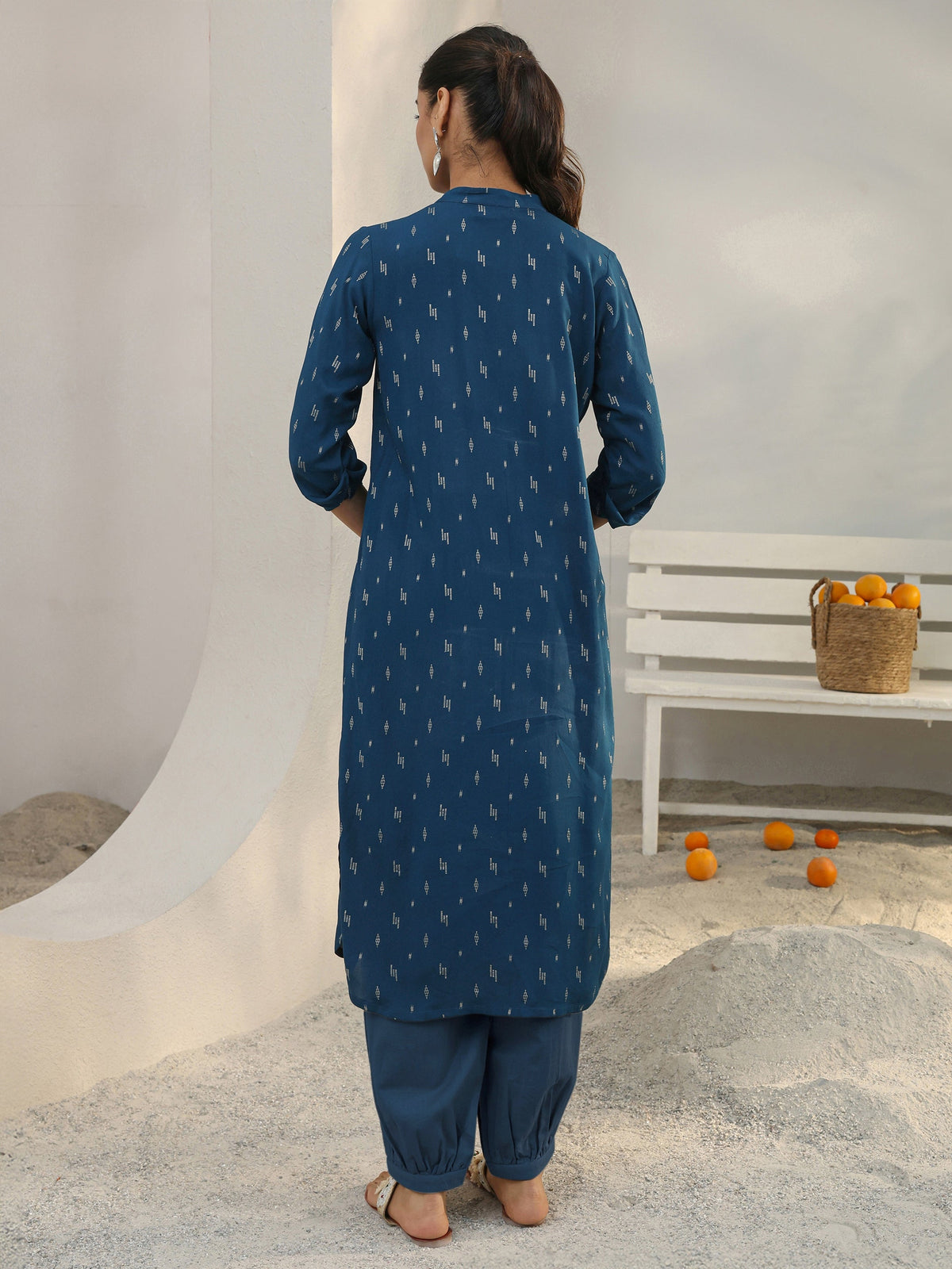 Libas Blue Woven Design Rayon Straight Kurta