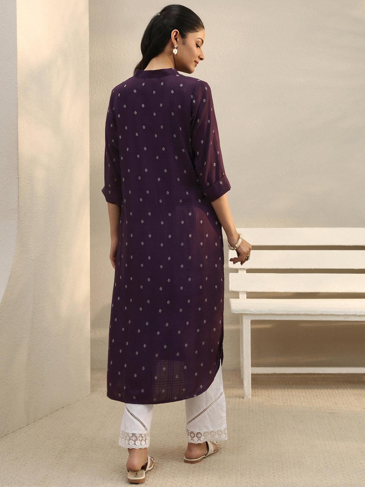 Libas Burgundy Woven Design Rayon Straight Kurta