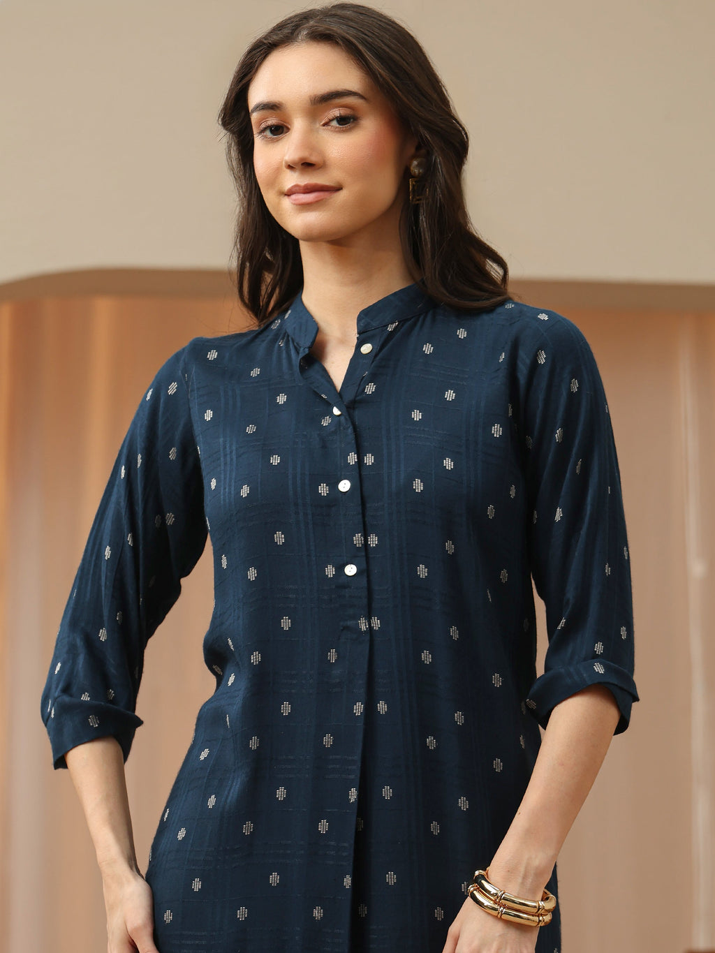 Libas Blue Woven Design Rayon Straight Kurta