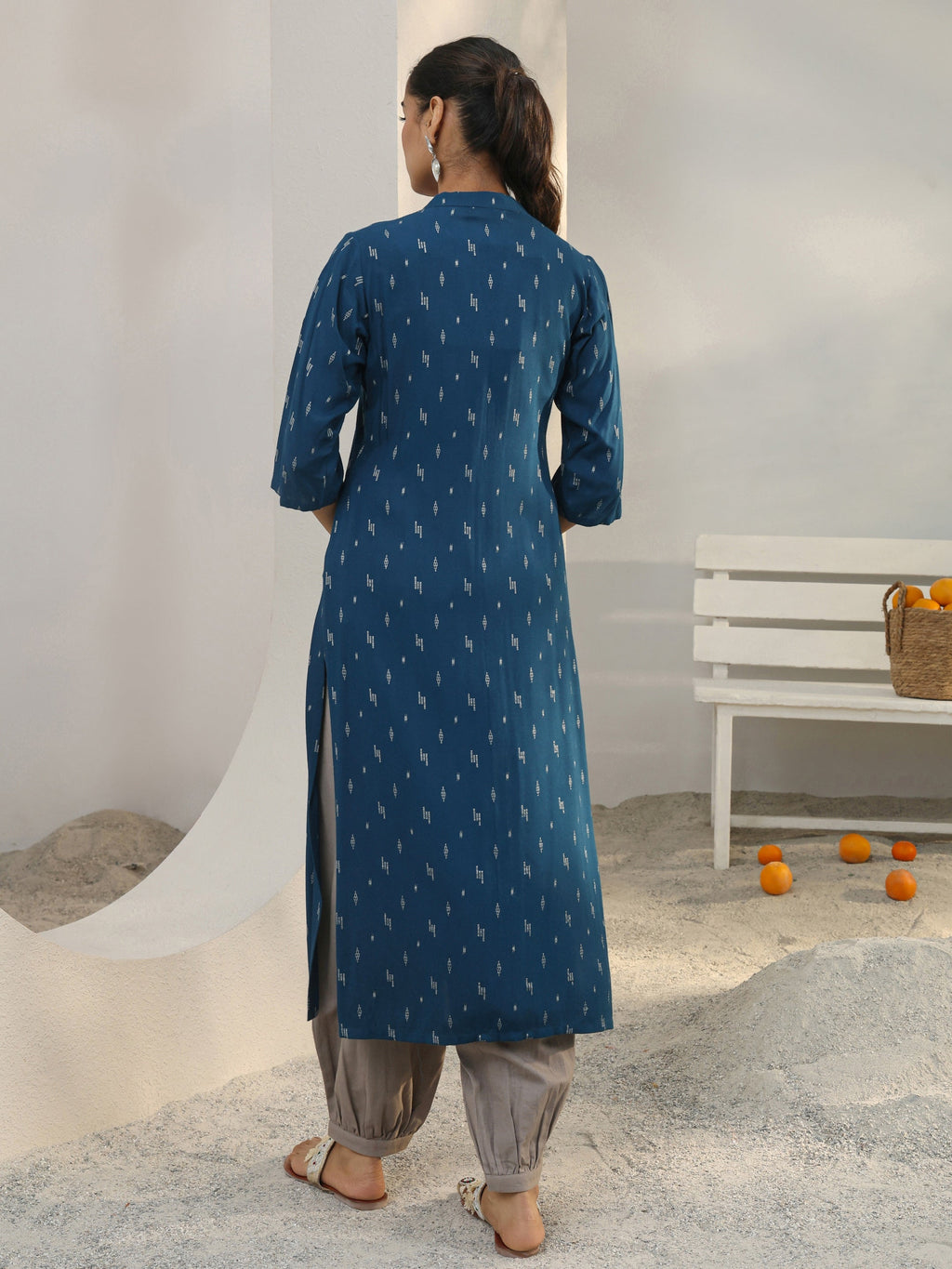 Libas Blue Woven Design Rayon Straight Kurta