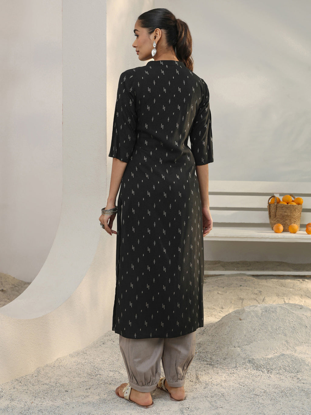 Libas Black Woven Design Rayon Straight Kurta