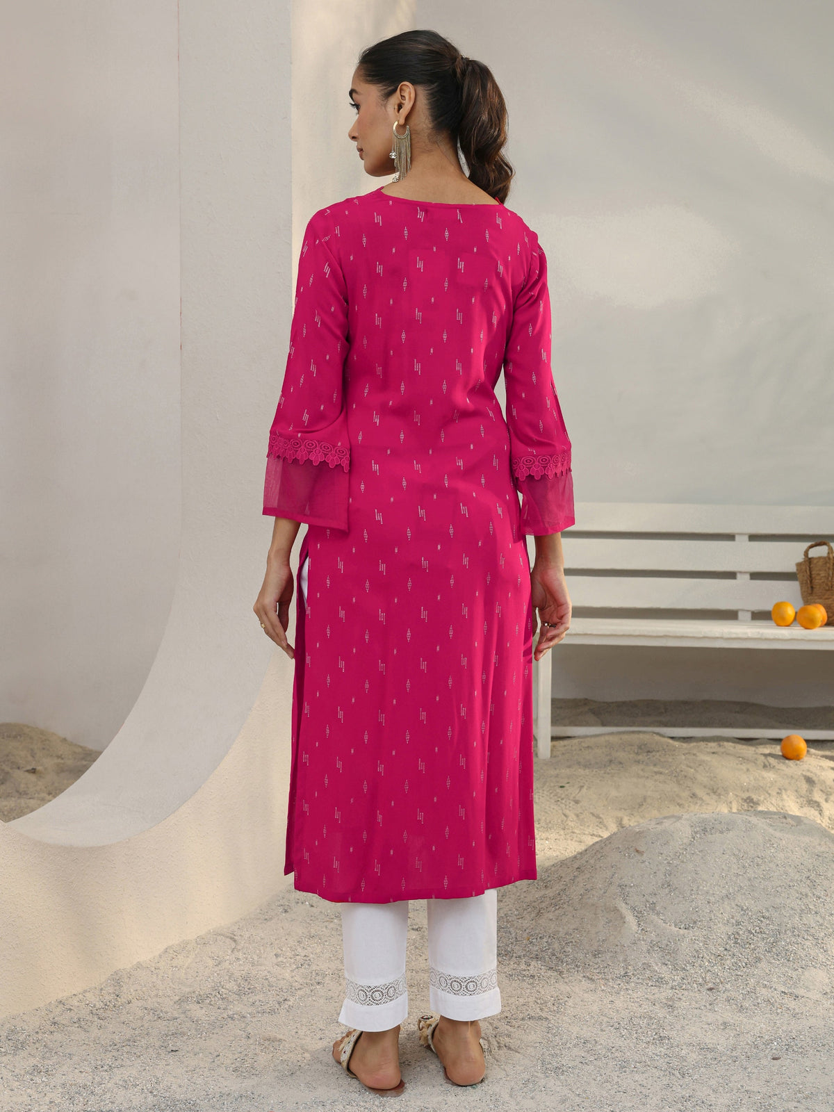 Libas Pink Woven Design Rayon Straight Kurta