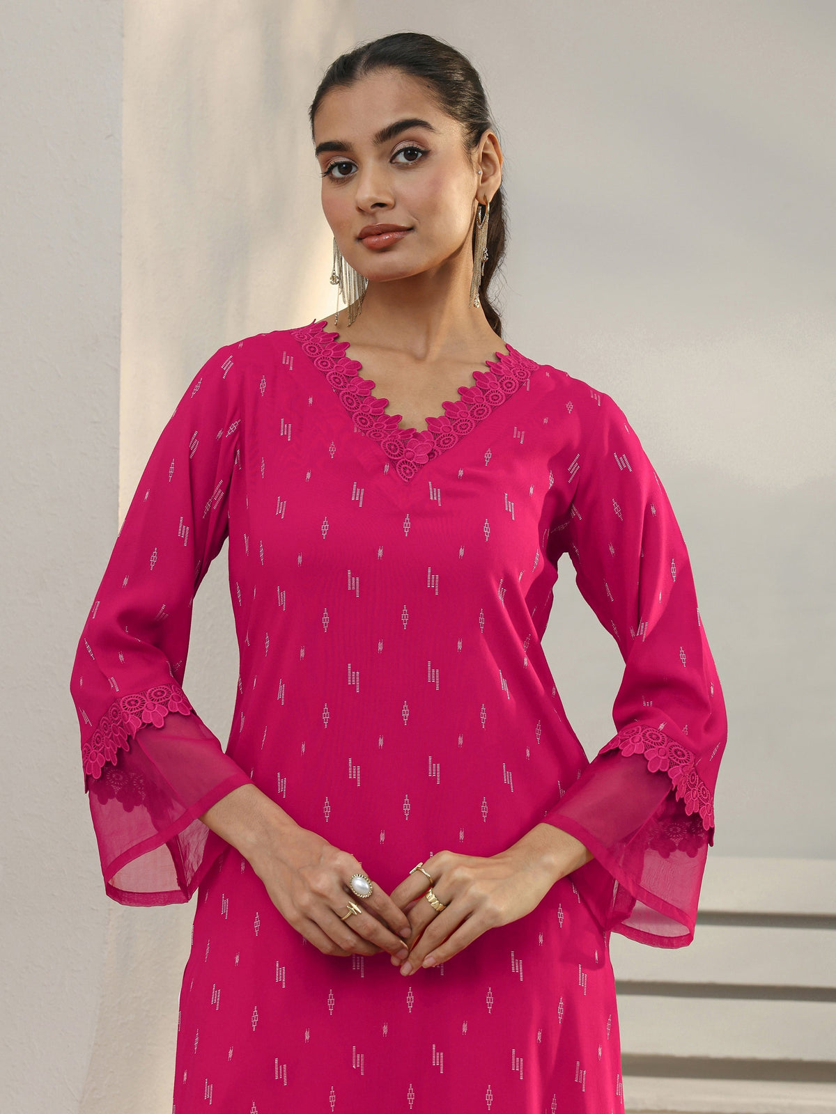 Libas Pink Woven Design Rayon Straight Kurta