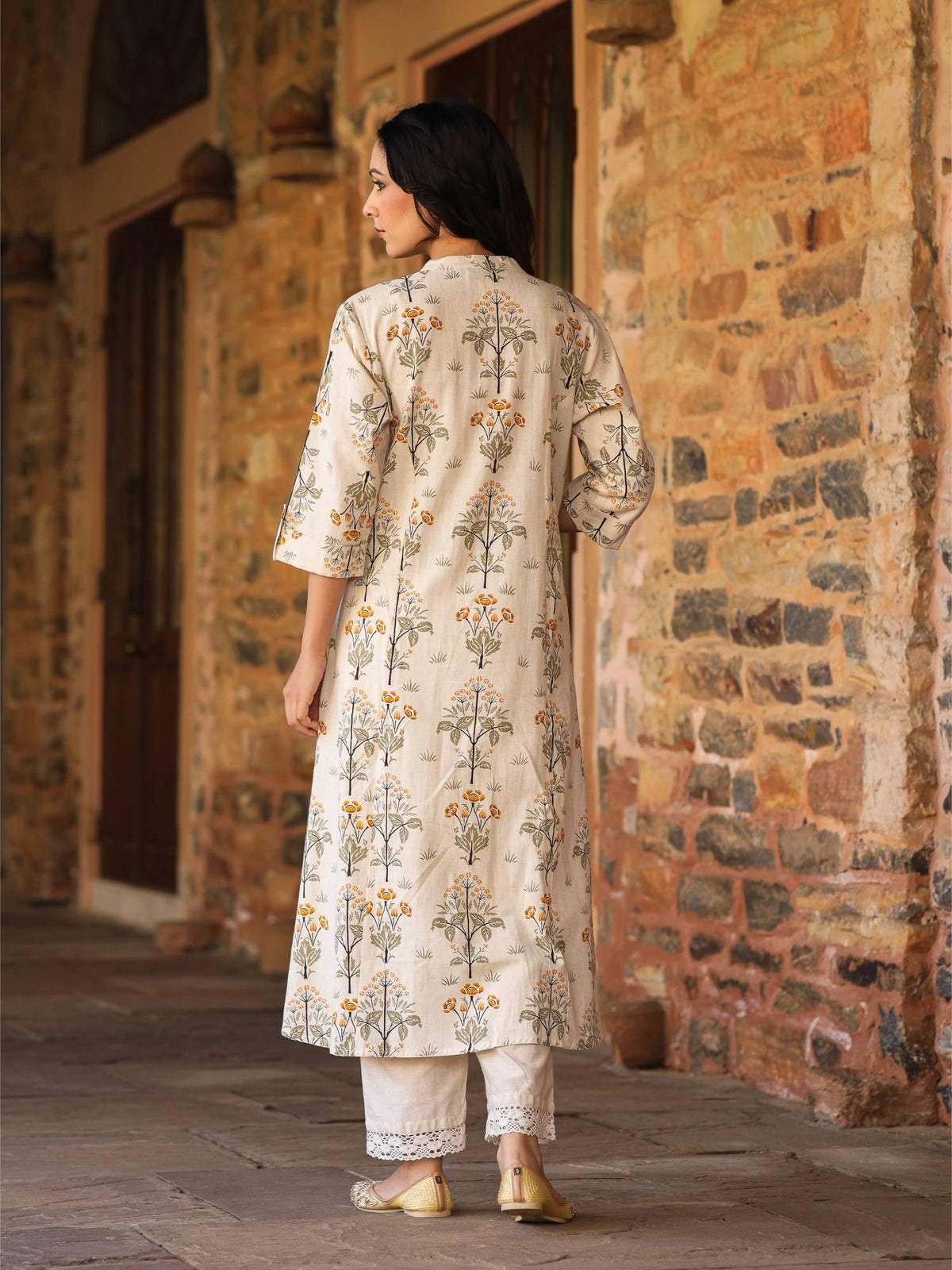 A-Line Kurta Princess Cut On Flaked and Embroidery with Mirror Work Orange | U3S - view 3