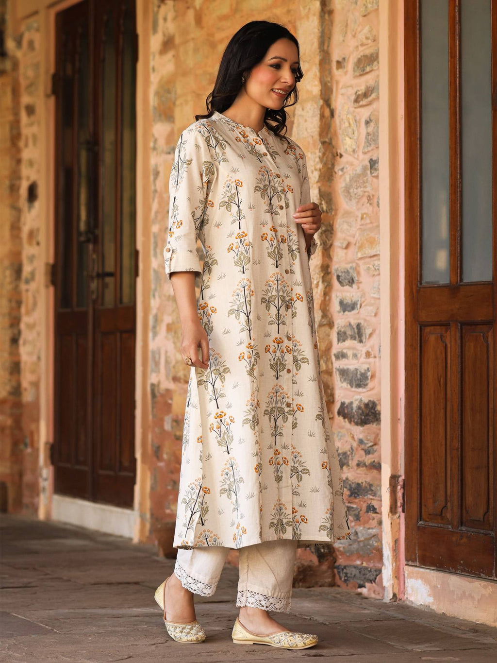 A-Line Kurta Princess Cut On Flaked and Embroidery with Mirror Work Orange | U3S - view 4