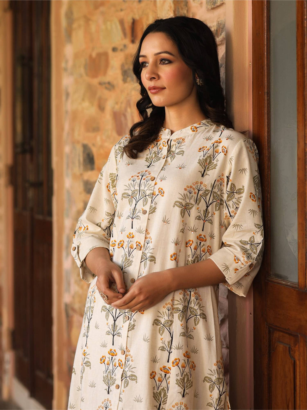 A-Line Kurta Princess Cut On Flaked and Embroidery with Mirror Work Orange | U3S - view 5
