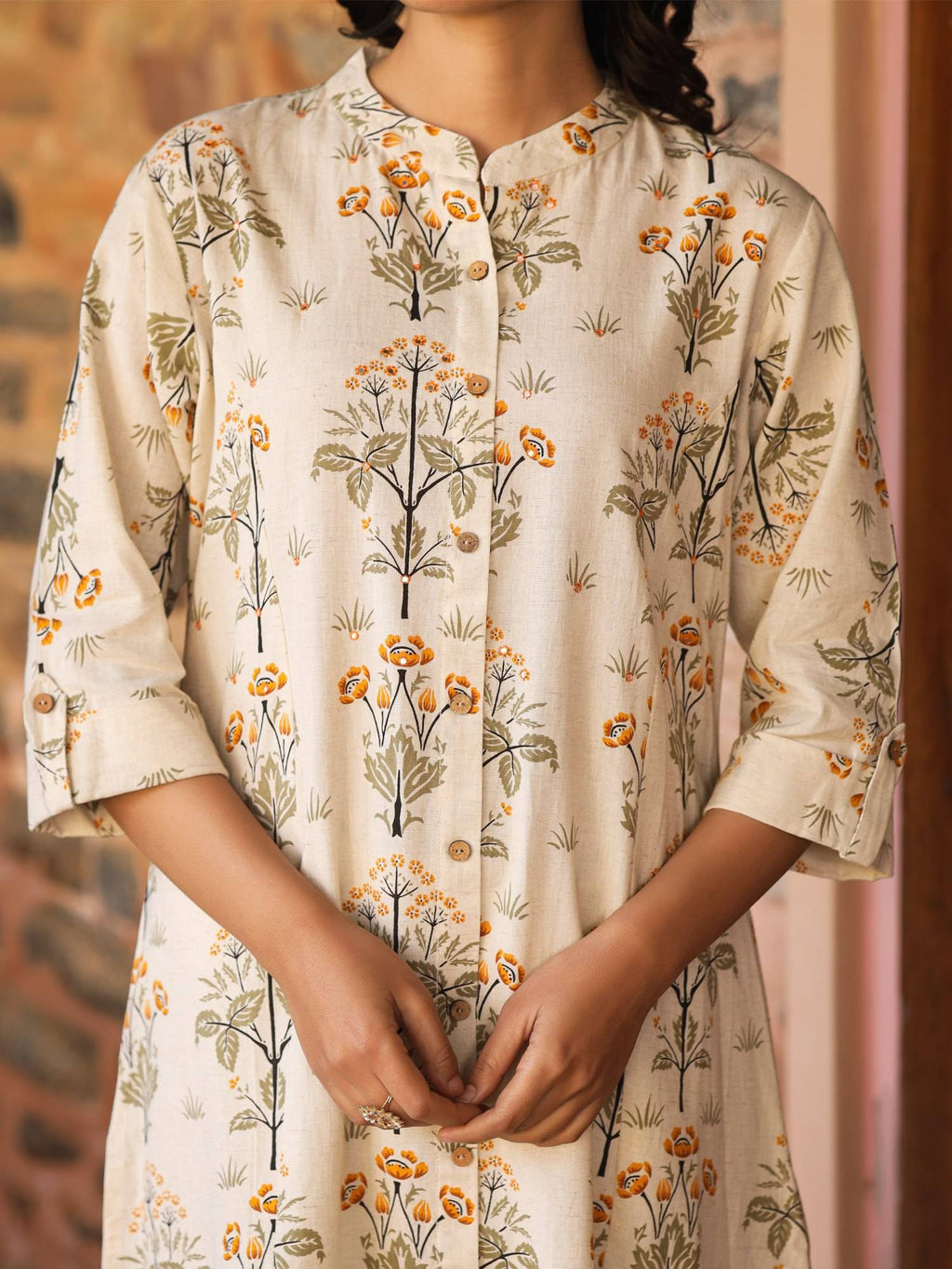 A-Line Kurta Princess Cut On Flaked and Embroidery with Mirror Work Orange | U3S - view 6