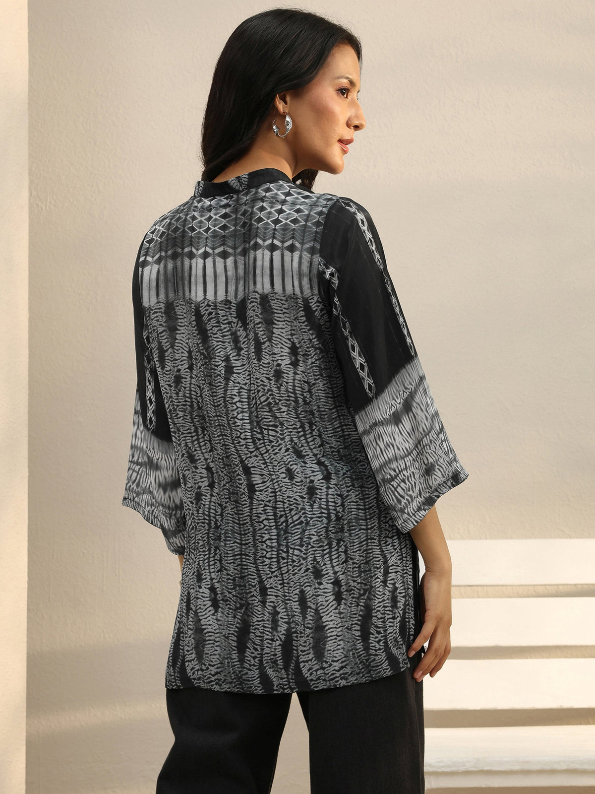 Libas Black Abstract Printed Crepe Shirt