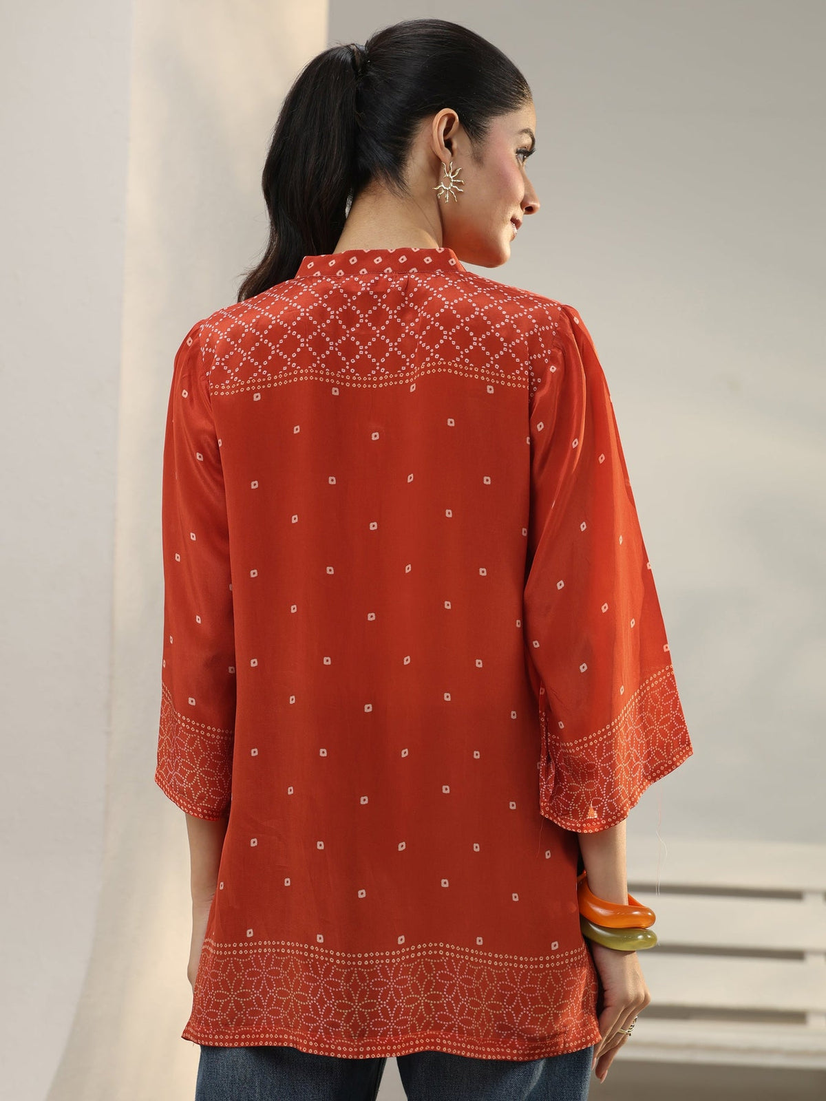 Libas Orange Bandhani Printed Crepe Shirt K60