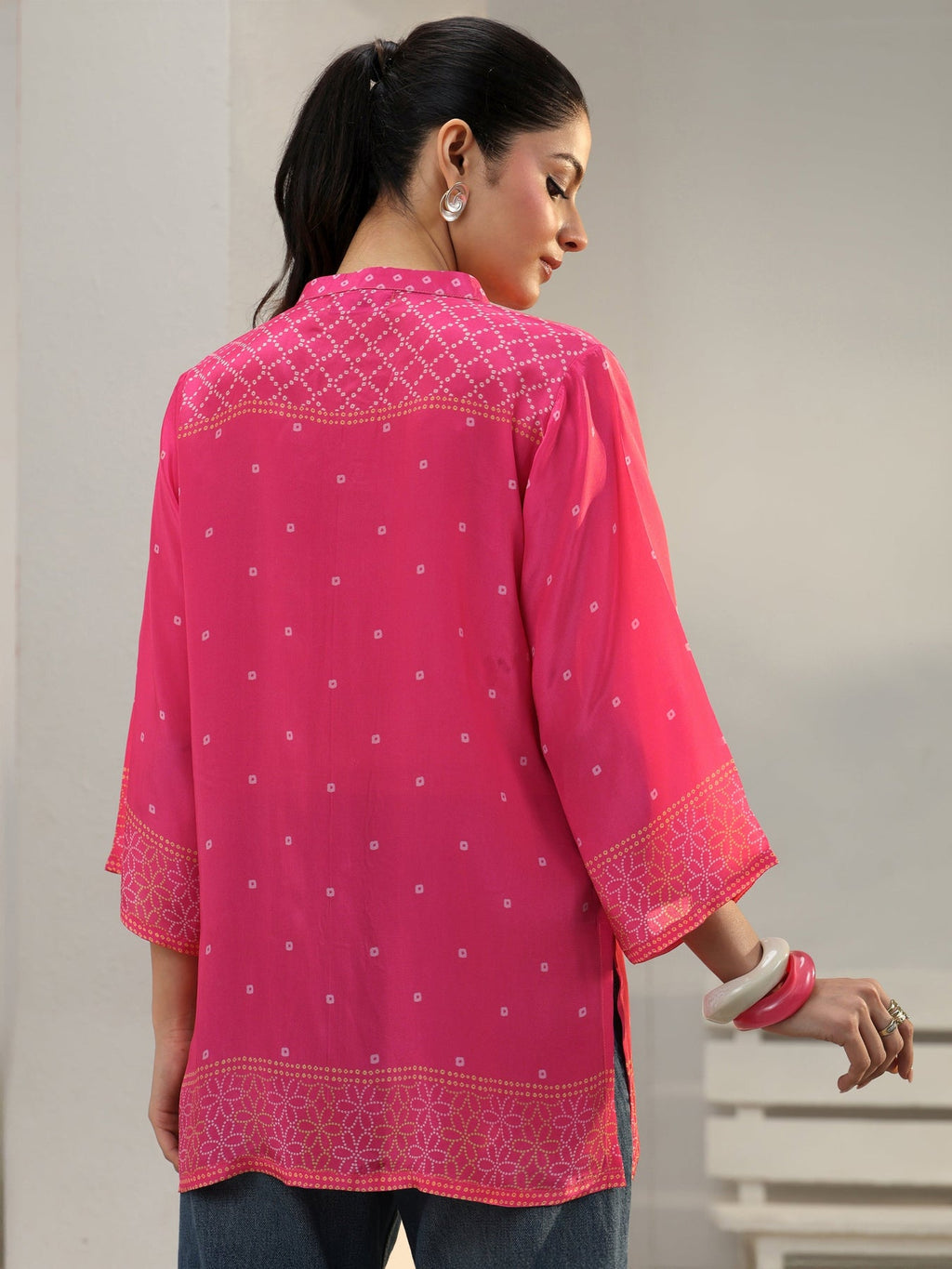 Libas Pink Bandhani Printed Crepe Shirt K60