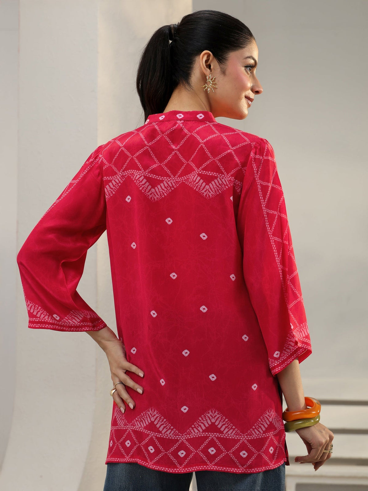 Libas Pink Bandhani Printed Crepe Shirt K60