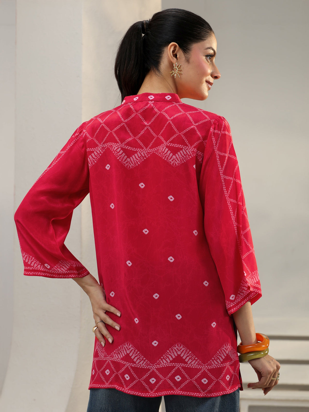 Libas Pink Bandhani Printed Crepe Shirt