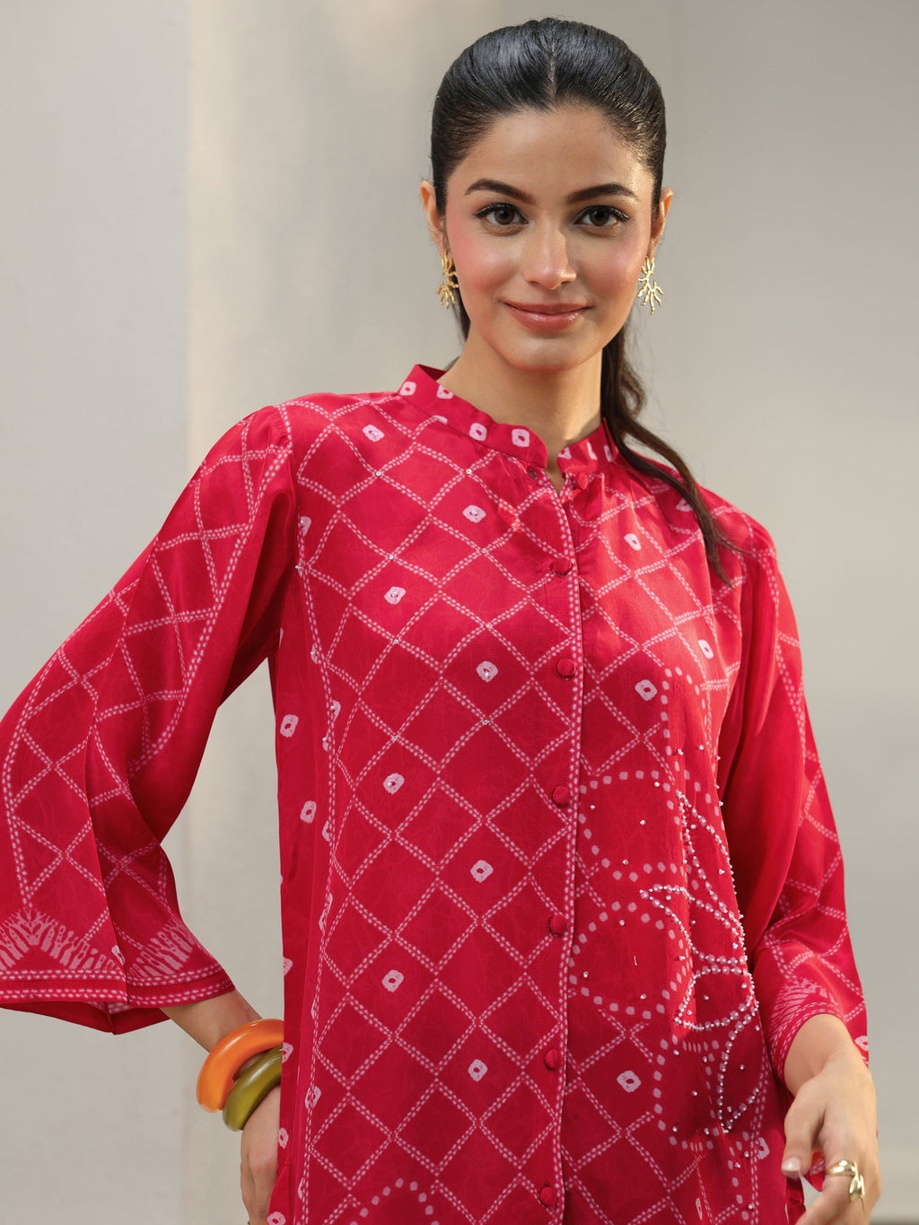 Libas Pink Bandhani Printed Crepe Shirt K60