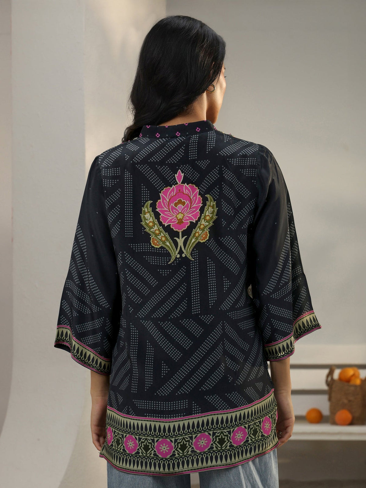 Libas Black Bandhani Printed Crepe Shirt K60