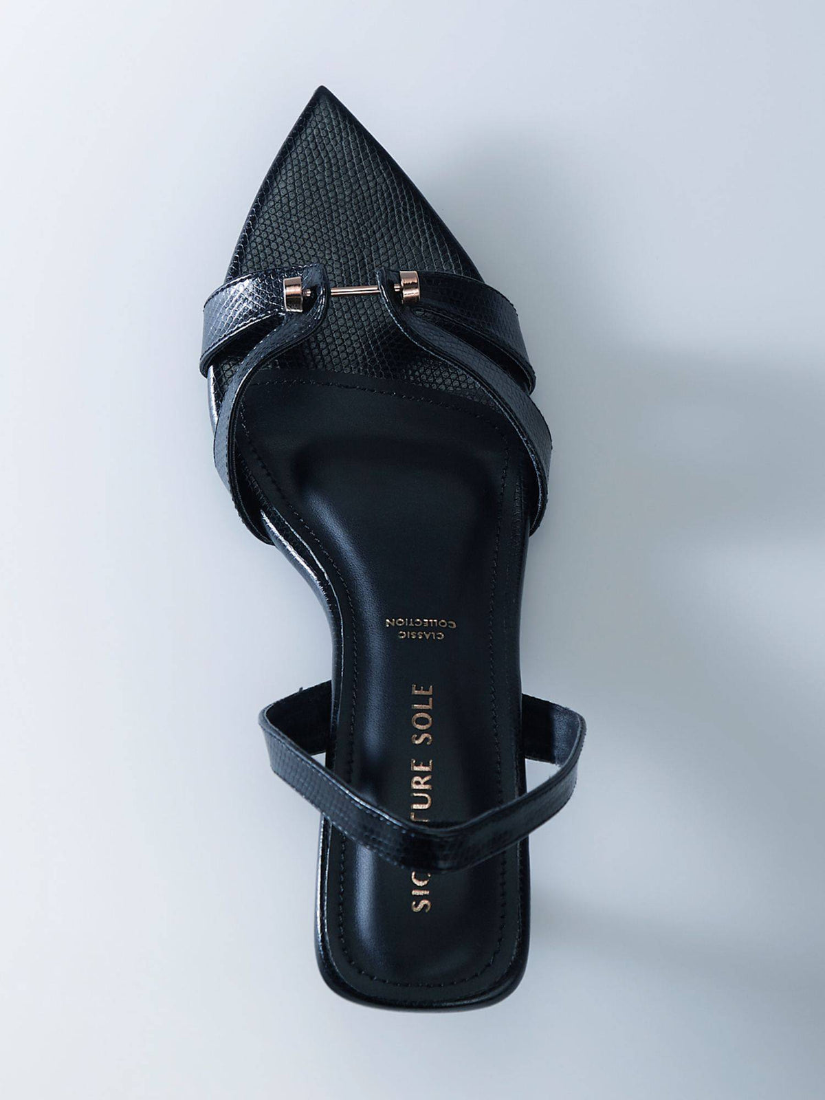 Onyx Luxe Pointed Toe Black Textured Heels | H78 - view 2