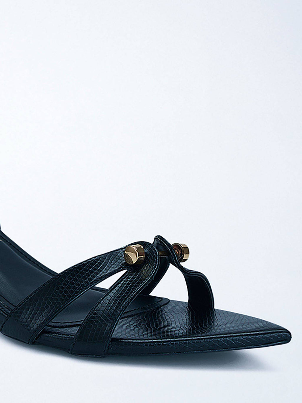 Onyx Luxe Pointed Toe Black Textured Heels | H78 - view 3