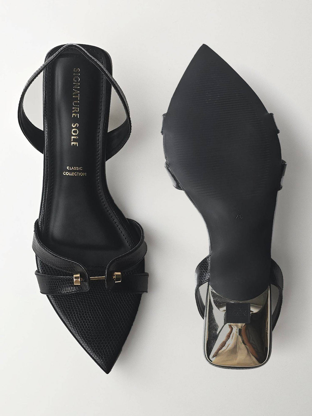 Onyx Luxe Pointed Toe Black Textured Heels | H78 - view 5