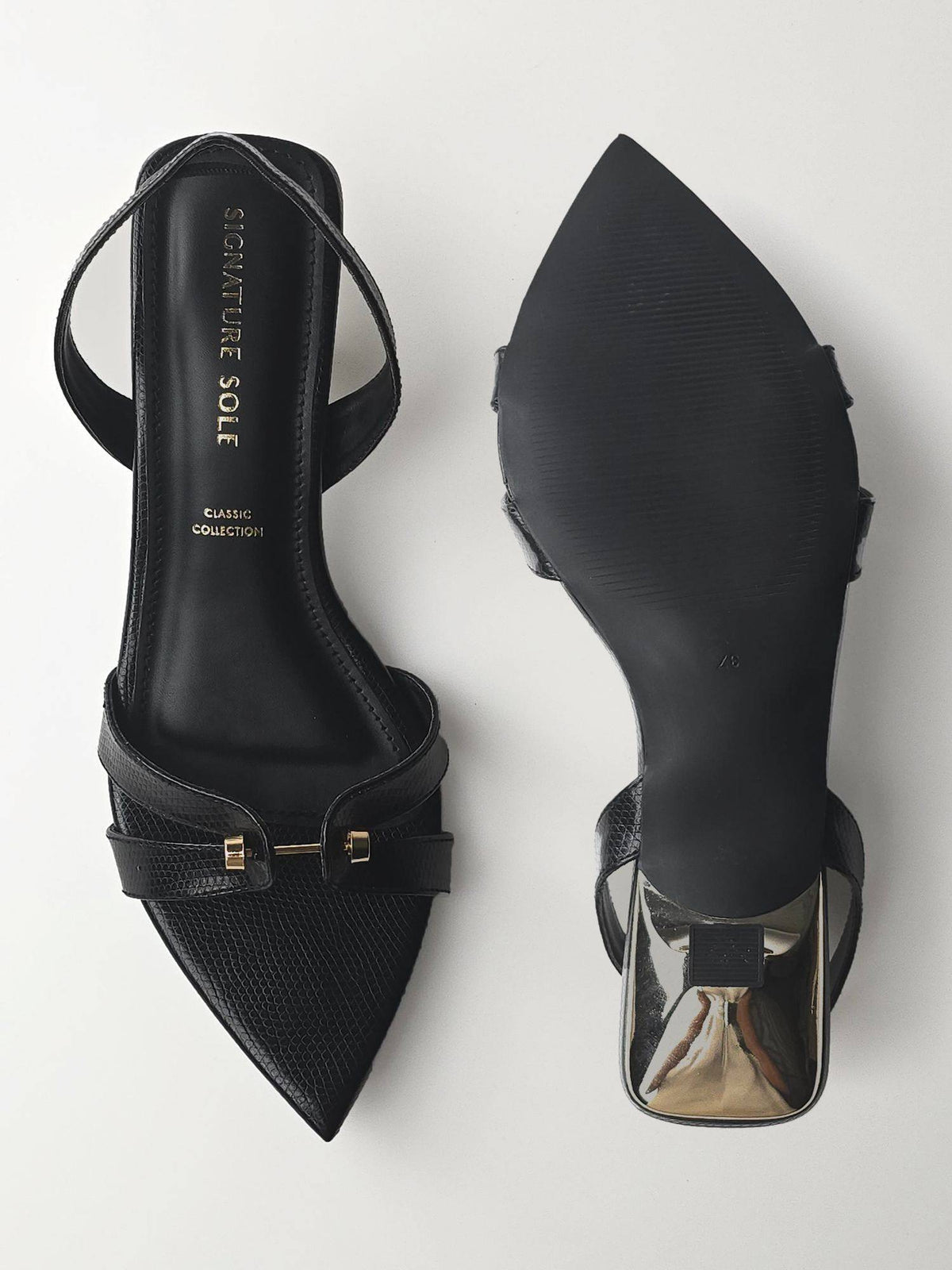 Onyx Luxe Pointed Toe Black Textured Heels | H78 - view 5