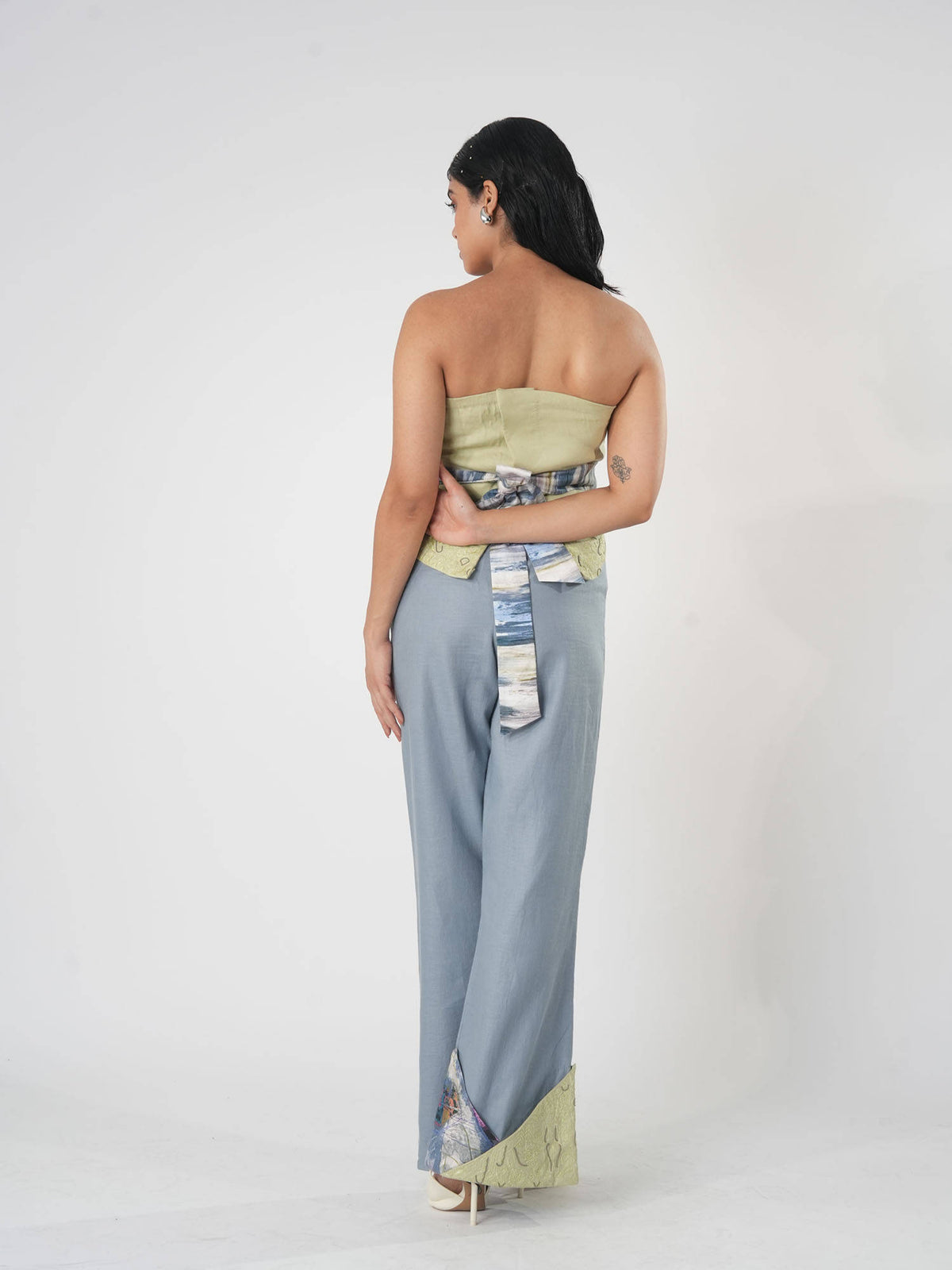 Green Vaanya Draped Warli Embroidery Top with Belt | TT90 - view 2