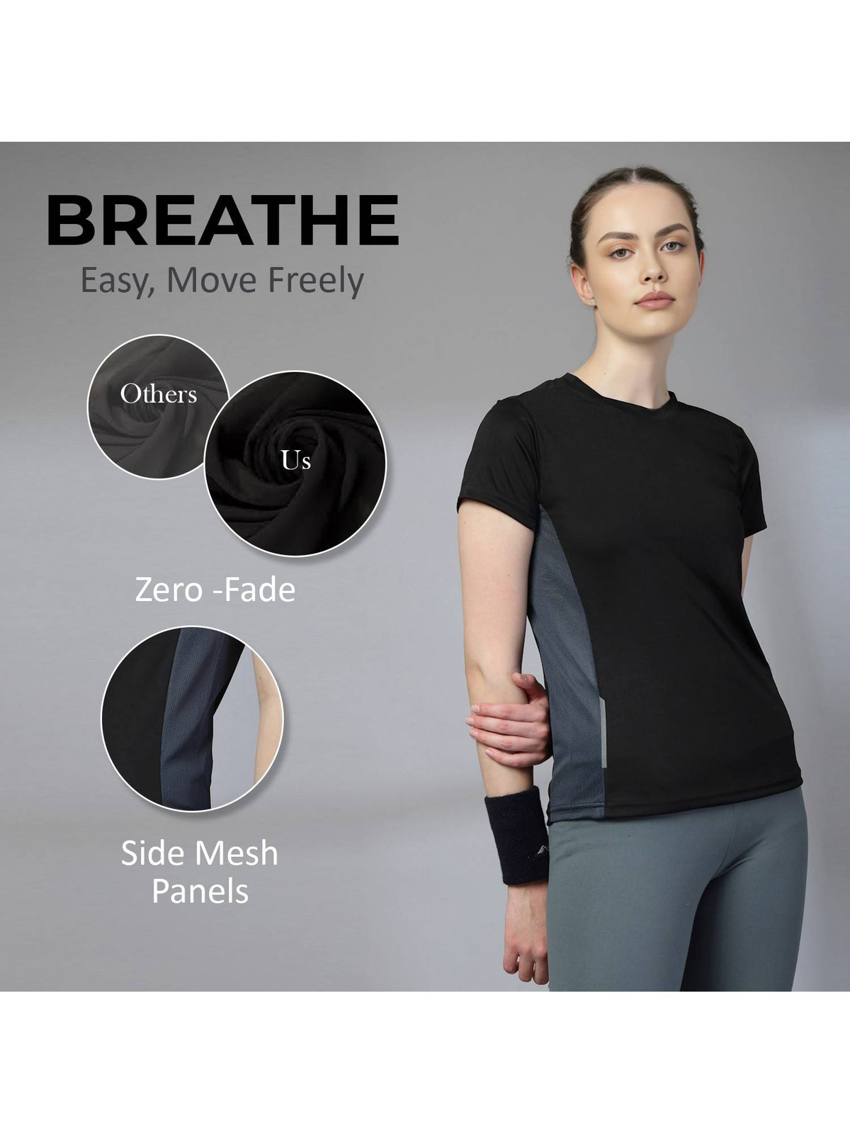 Women Round Neck Sports T-shirt - Black | TS56 - view 3