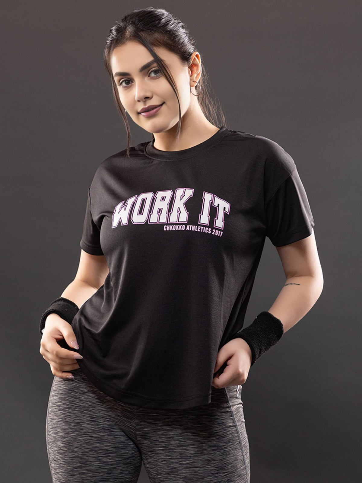 Women Round Neck Dry Fit Black Gym Sports T-Shirt | TT89 - view 1