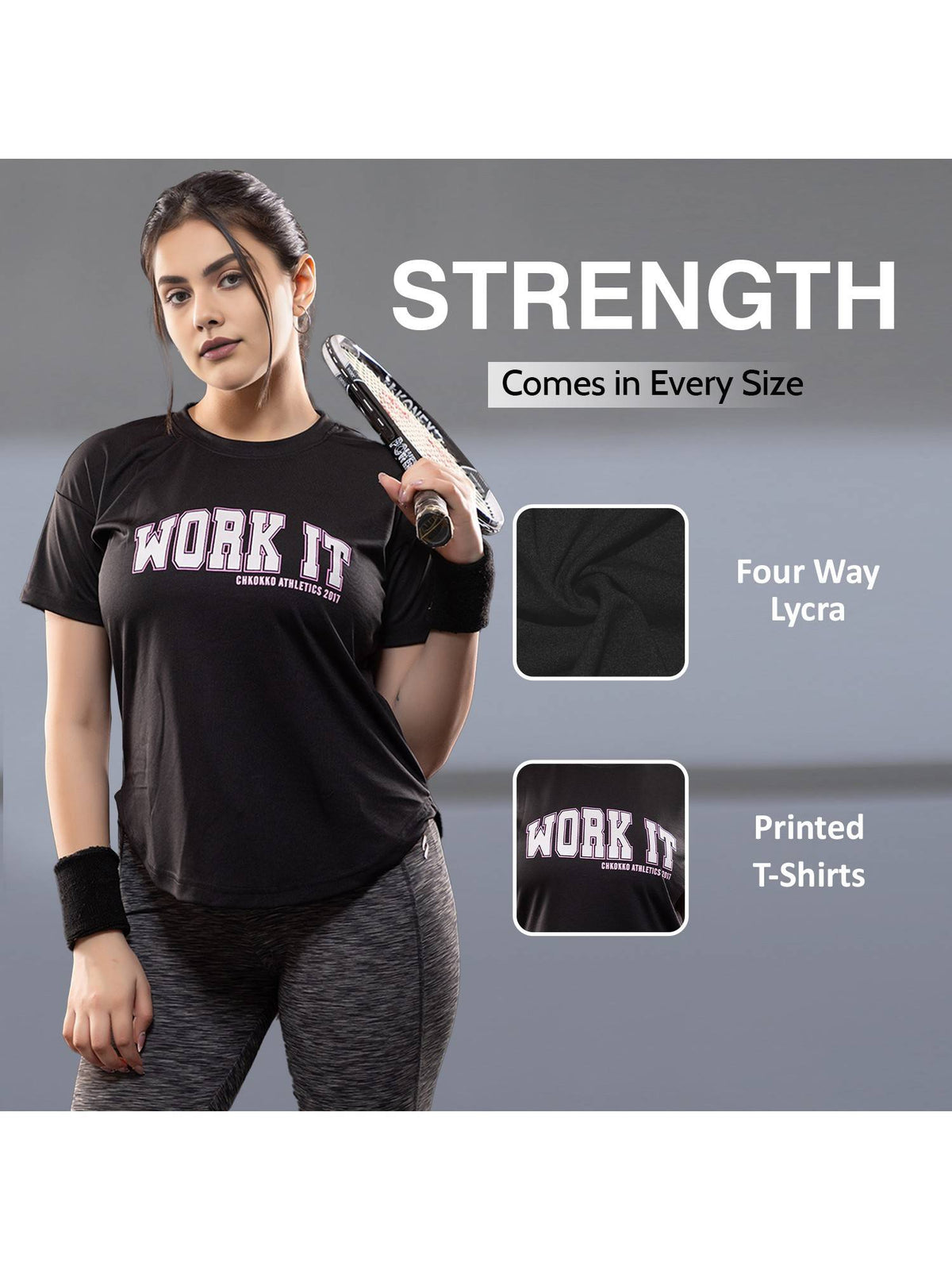 Women Round Neck Dry Fit Black Gym Sports T-Shirt | TT89 - view 3