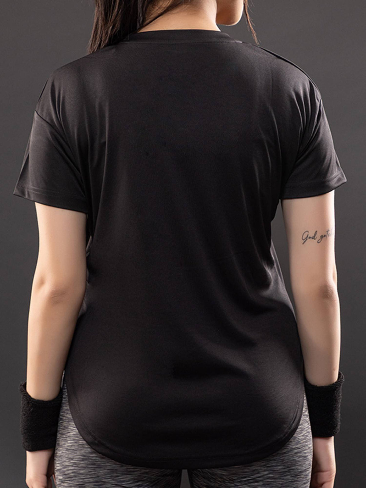 Women Round Neck Dry Fit Black Gym Sports T-Shirt | TT89 - view 4