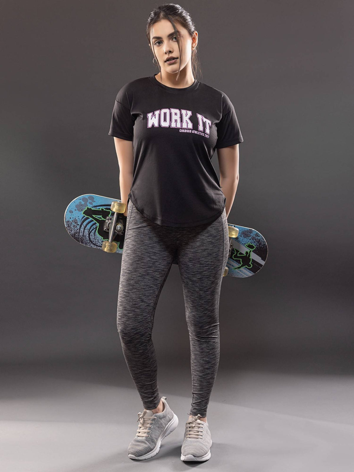 Women Round Neck Dry Fit Black Gym Sports T-Shirt | TT89 - view 5