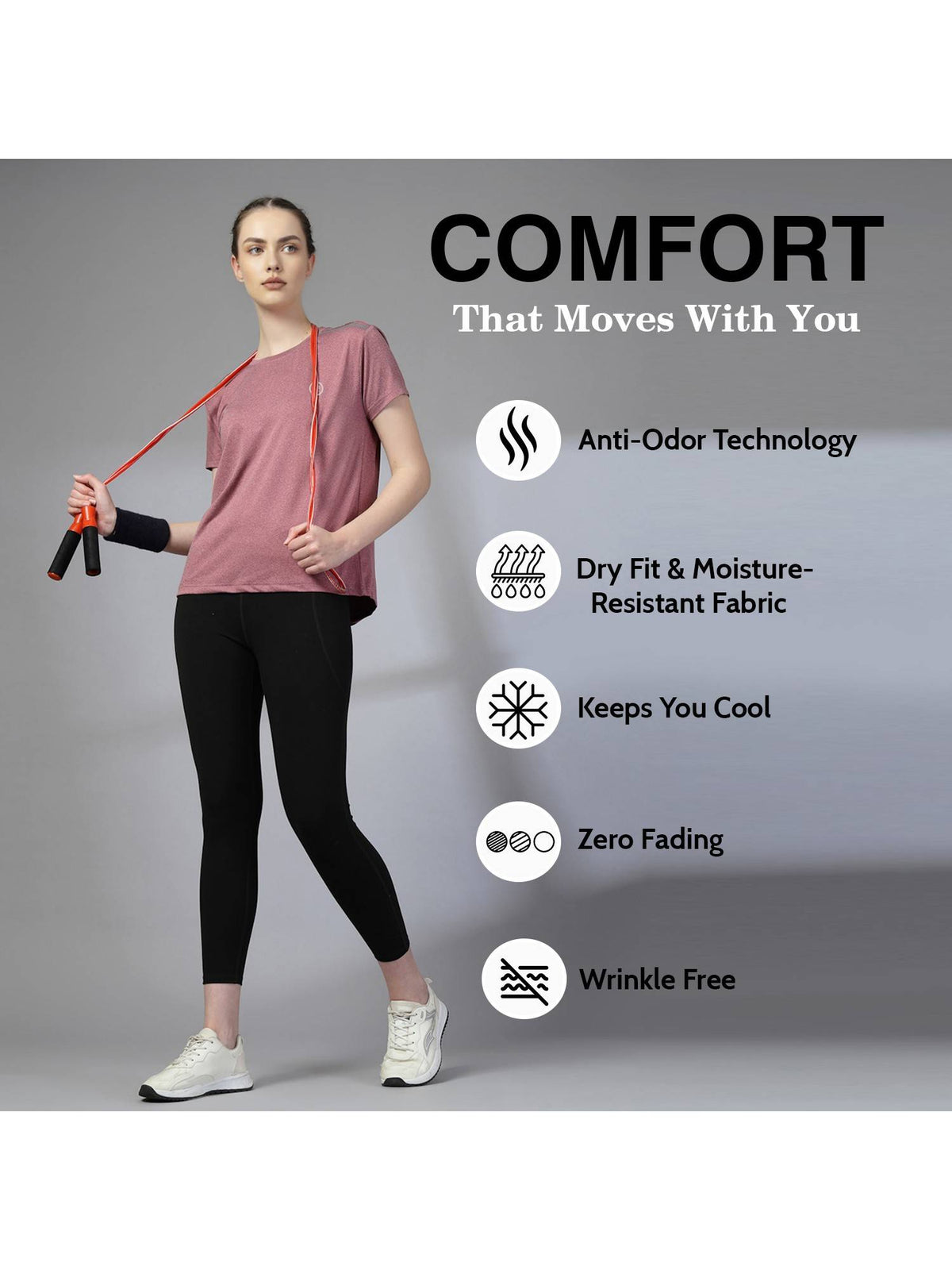 Women Round Neck Dry Fit Gym Sports T-Shirts | TT89 - view 2