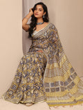 Libas Mustard Printed Cotton Saree With Unstitched Blouse Piece