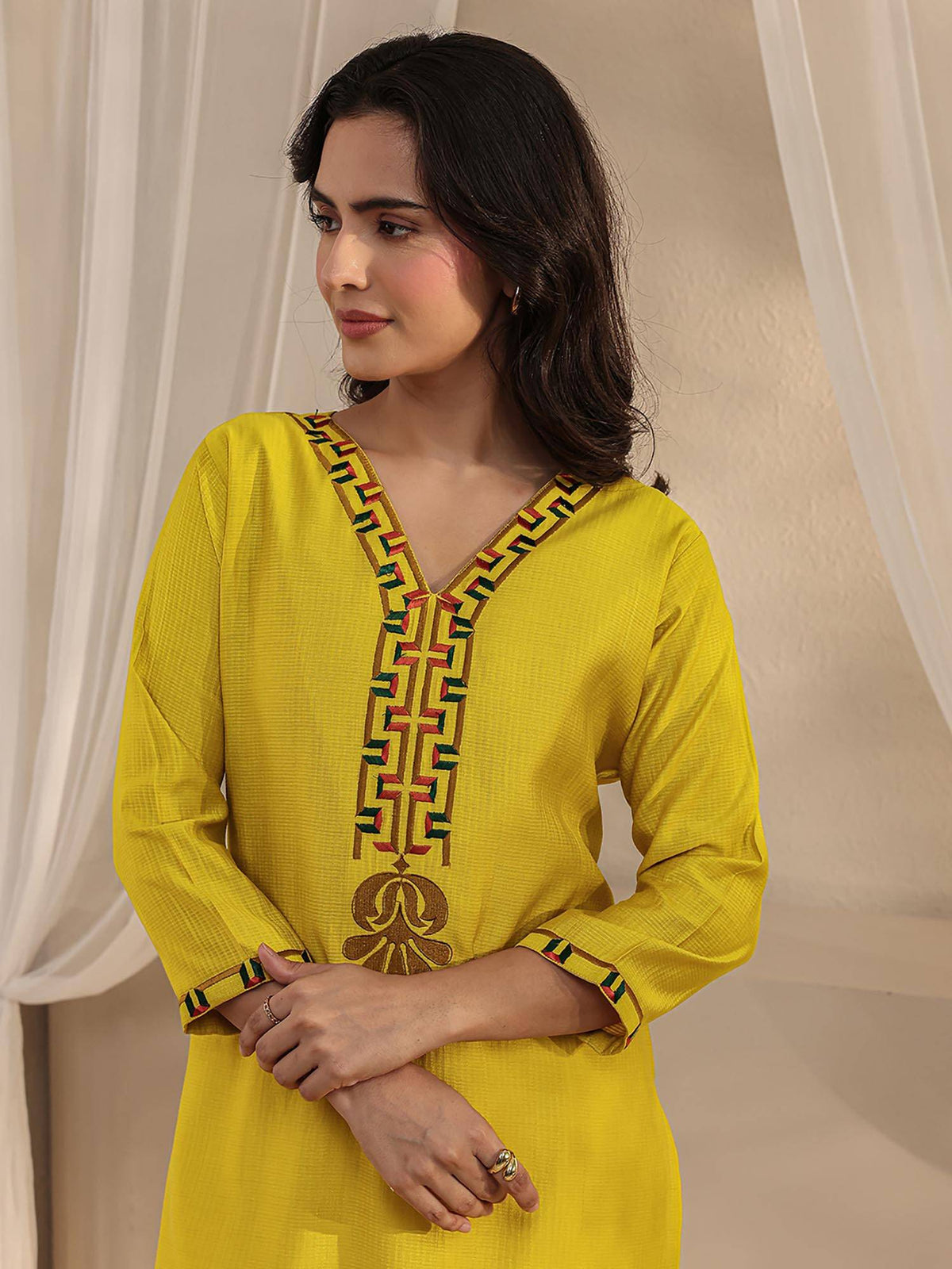 Lavender Ethnic Motif Yoke Design Straight Kurta | FY93 - view 11