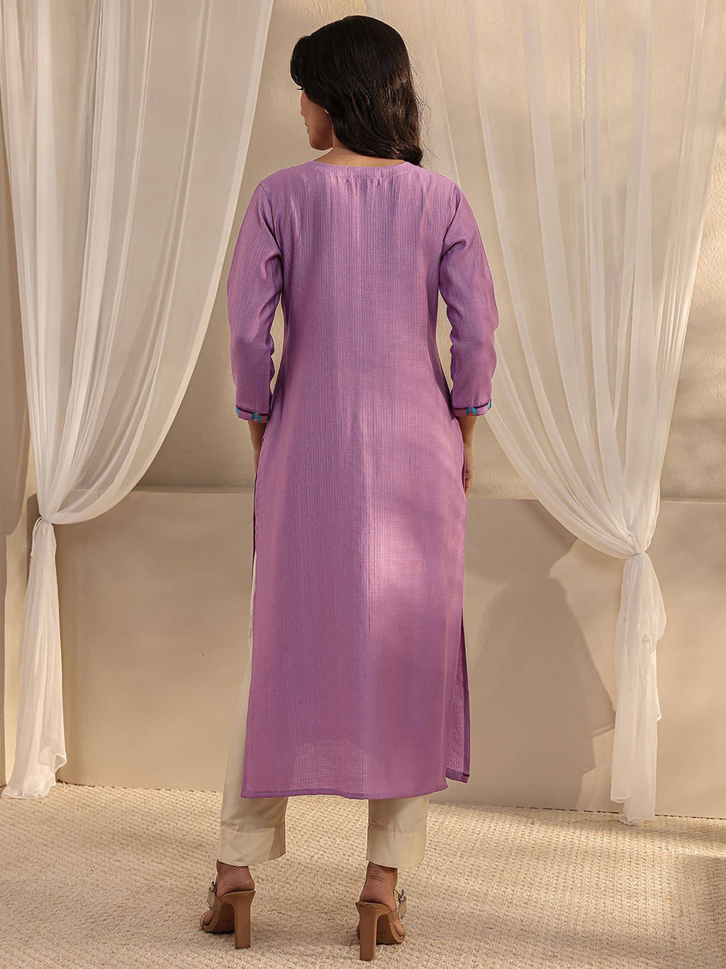 Lavender Ethnic Motif Yoke Design Straight Kurta | FY93 - view 4