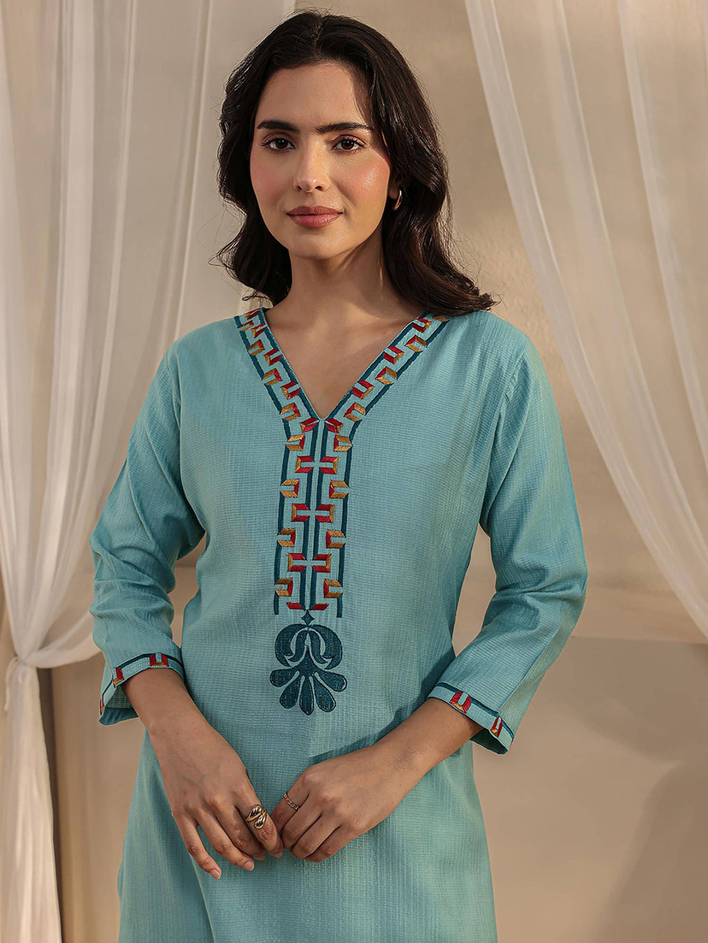 Lavender Ethnic Motif Yoke Design Straight Kurta | FY93 - view 17