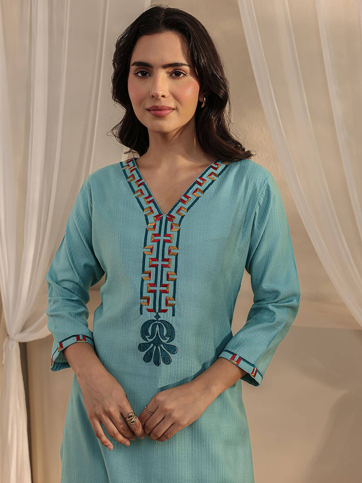 Lavender Ethnic Motif Yoke Design Straight Kurta | FY93 - view 17