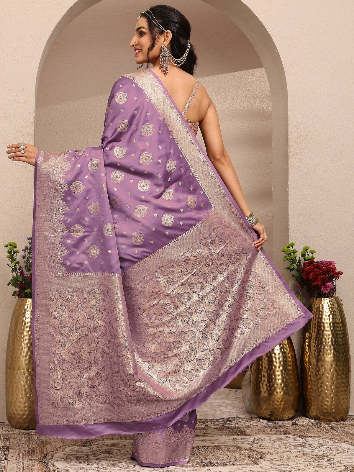 Libas Purple Woven Design Banarsi Silk Blend Saree With Unstitched Blouse Piece S45