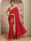 Libas Red Chevron Printed Silk Blend Saree With Unstitched Blouse Piece S45