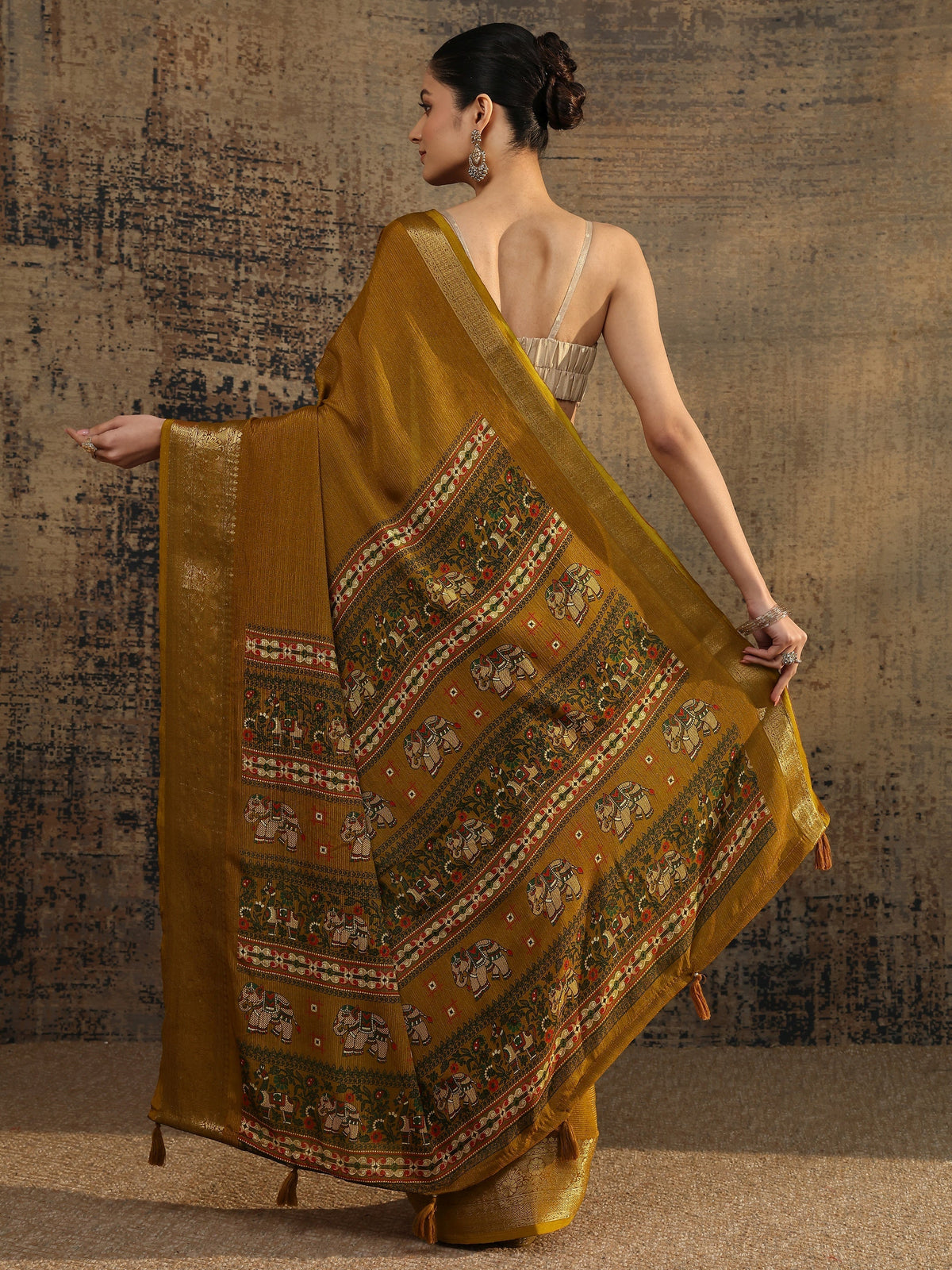 Libas Mustard Solid Silk Blend Saree With Unstitched Blouse Piece